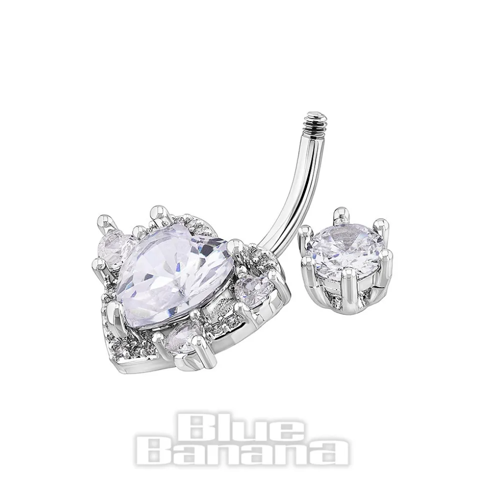 Blue Banana Surgical Steel 1.6x10mm Zirconia Heart Navel Bar (Crystal)