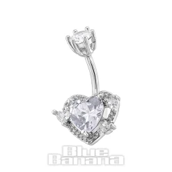 Blue Banana Surgical Steel 1.6x10mm Zirconia Heart Navel Bar (Crystal)