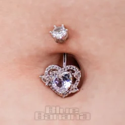 Blue Banana Surgical Steel 1.6x10mm Zirconia Heart Navel Bar (Crystal)