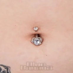 Blue Banana Surgical Steel 1.6x10mm Zirconia Heart Navel Bar (Crystal)