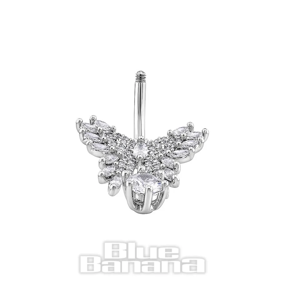 Blue Banana Surgical Steel 1.6x10mm Zirconia Butterfly Navel Bar (Crystal)