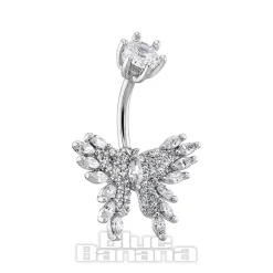 Blue Banana Surgical Steel 1.6x10mm Zirconia Butterfly Navel Bar (Crystal)