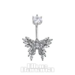 Blue Banana Surgical Steel 1.6x10mm Zirconia Butterfly Navel Bar (Crystal)