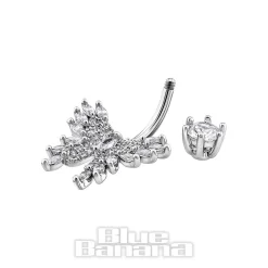 Blue Banana Surgical Steel 1.6x10mm Zirconia Butterfly Navel Bar (Crystal)