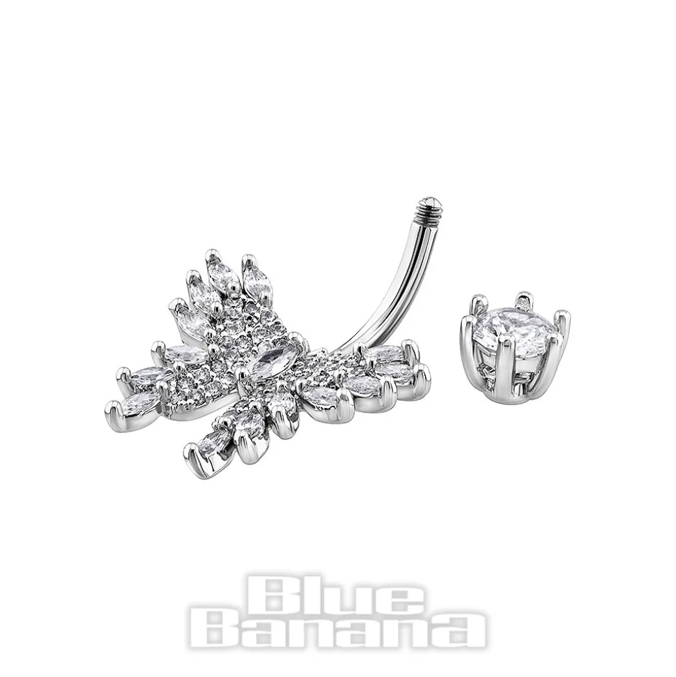 Blue Banana Surgical Steel 1.6x10mm Zirconia Butterfly Navel Bar (Crystal)