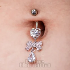 Blue Banana Surgical Steel 1.6x10mm Zirconia Bow Navel Bar (Crystal)