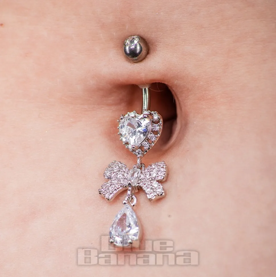 Blue Banana Surgical Steel 1.6x10mm Zirconia Bow Navel Bar (Crystal)