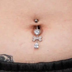 Blue Banana Surgical Steel 1.6x10mm Zirconia Bow Navel Bar (Crystal)