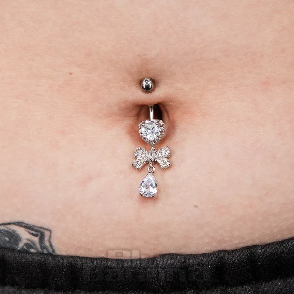 Blue Banana Surgical Steel 1.6x10mm Zirconia Bow Navel Bar (Crystal)