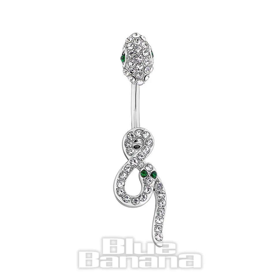 Blue Banana Surgical Steel 1.6x10mm Zirconia Infinity Snake Navel Bar (Crystal)