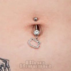Blue Banana Surgical Steel 1.6x10mm Zirconia Kitty Navel Bar (Crystal)
