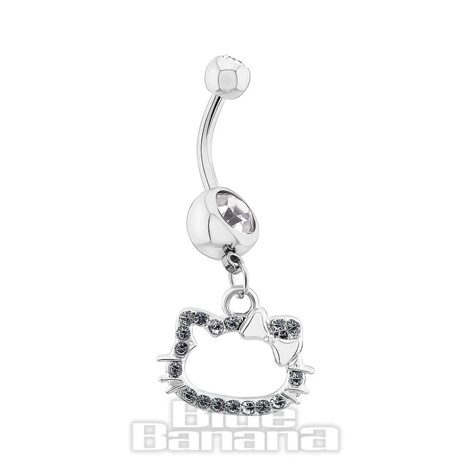 Blue Banana Surgical Steel 1.6x10mm Zirconia Kitty Navel Bar (Crystal)