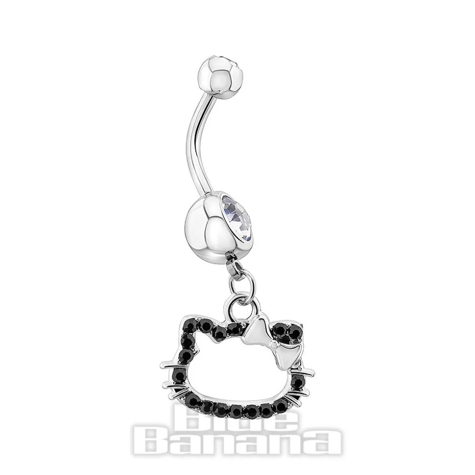 Blue Banana Surgical Steel 1.6x10mm Zirconia Kitty Navel Bar (Black)