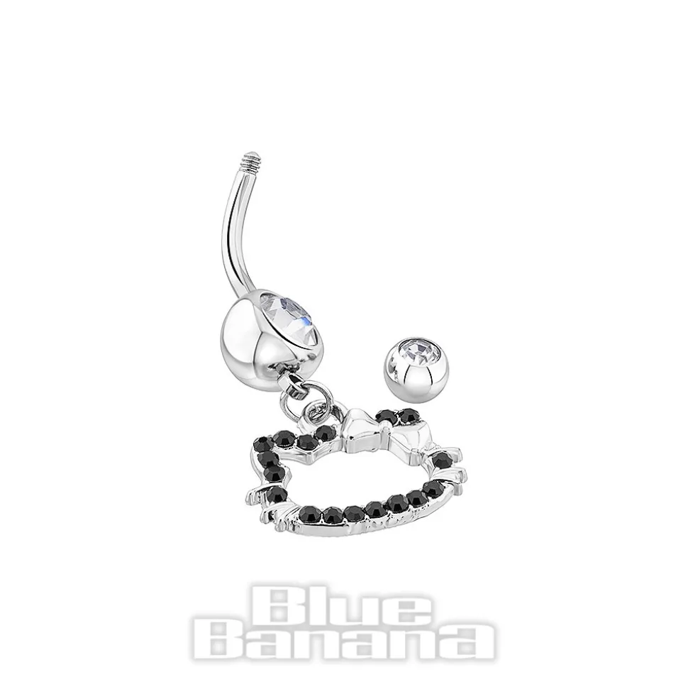Blue Banana Surgical Steel 1.6x10mm Zirconia Kitty Navel Bar (Black)
