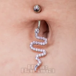 Blue Banana Surgical Steel 1.6x10mm Zirconia Snake Navel Bar (Crystal)