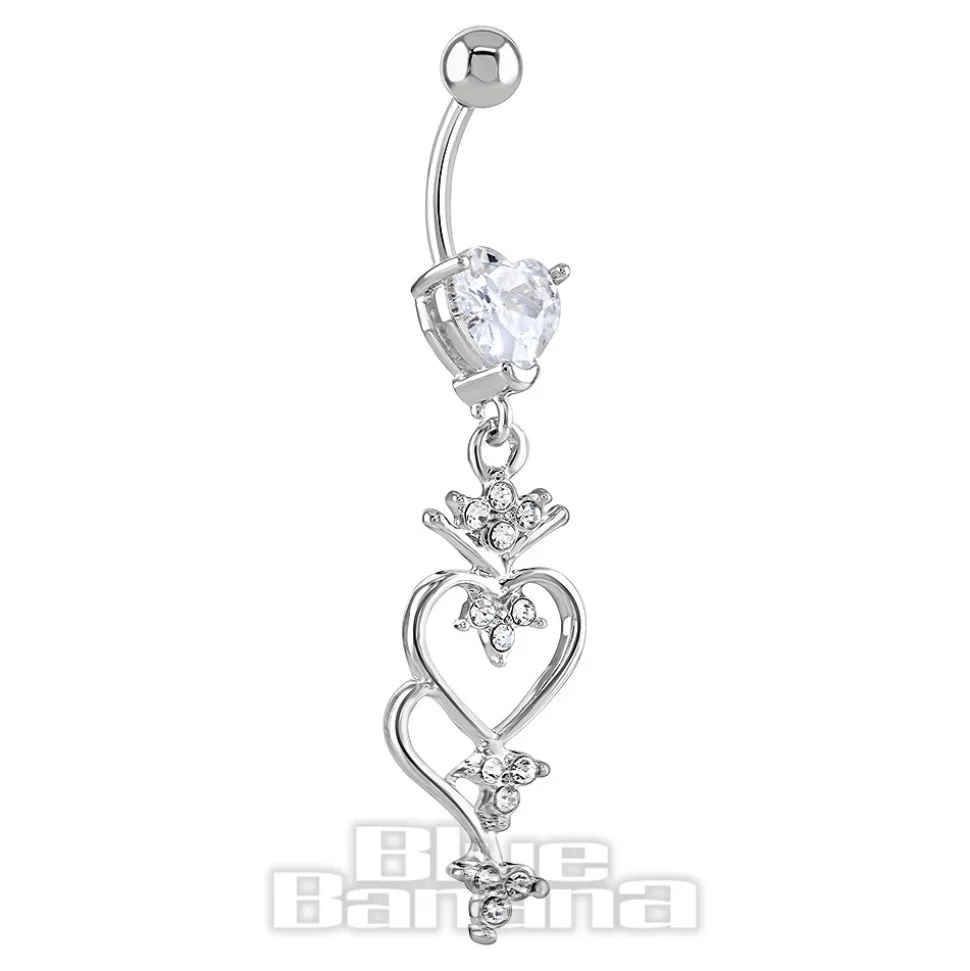 Blue Banana Surgical Steel 1.6 x 10mm Dangle Jewel Navel Bar (Silver)