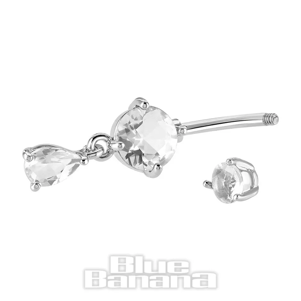 Blue Banana Surgical Steel 1.6 x 10mm Single Dangle Jewel Navel Bar (Silver)
