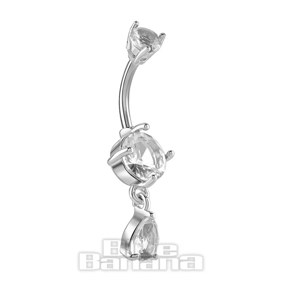 Blue Banana Surgical Steel 1.6 x 10mm Single Dangle Jewel Navel Bar (Silver)