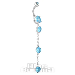 Blue Banana Surgical Steel 1.6 x 10mm Long Dangle Jewel Navel Bar (Aqua)