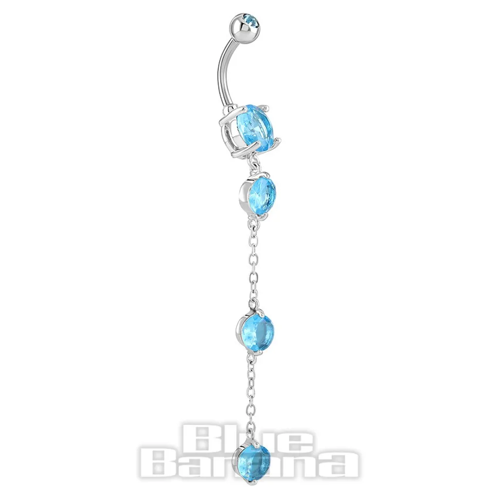 Blue Banana Surgical Steel 1.6 x 10mm Long Dangle Jewel Navel Bar (Aqua)