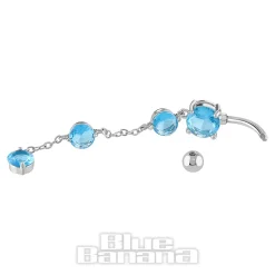 Blue Banana Surgical Steel 1.6 x 10mm Long Dangle Jewel Navel Bar (Aqua)