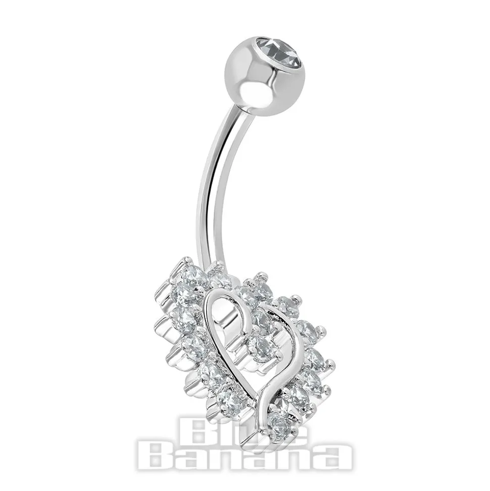 Blue Banana Surgical Steel 1.6 x 10mm Externally Threaded Navel Bar Heart Stones (Aqua)