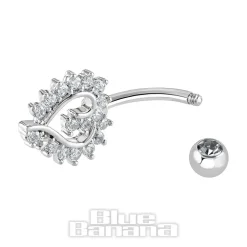 Blue Banana Surgical Steel 1.6 x 10mm Externally Threaded Navel Bar Heart Stones (Aqua)