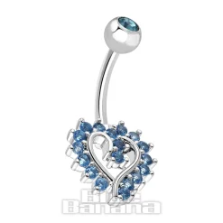 Blue Banana Surgical Steel 1.6 x 10mm Externally Threaded Navel Bar Heart Stones (Silver)
