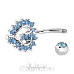 Blue Banana Surgical Steel 1.6 x 10mm Externally Threaded Navel Bar Heart Stones (Silver)