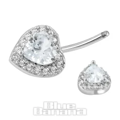 Blue Banana Surgical Steel 1.6 x 10mm Externally Threaded Navel Bar Heart (Silver)
