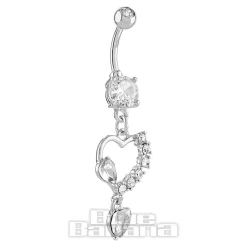 Blue Banana Surgical Steel 1.6 x 10mm Externally Threaded Navel Bar Heart Drop (Silver)