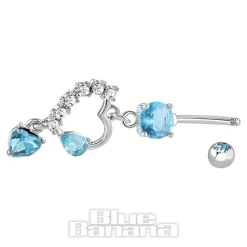 Blue Banana Surgical Steel 1.6 x 10mm Externally Threaded Navel Bar Heart Drop (Aqua)