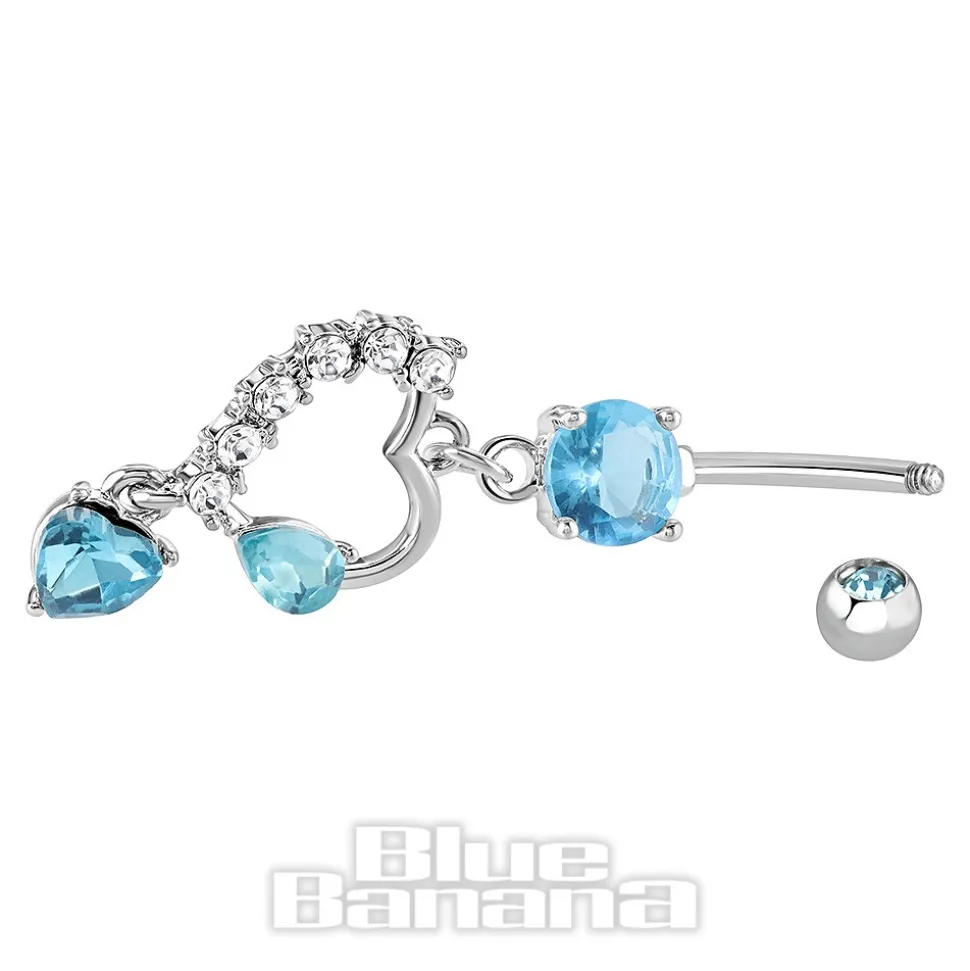 Blue Banana Surgical Steel 1.6 x 10mm Externally Threaded Navel Bar Heart Drop (Aqua)