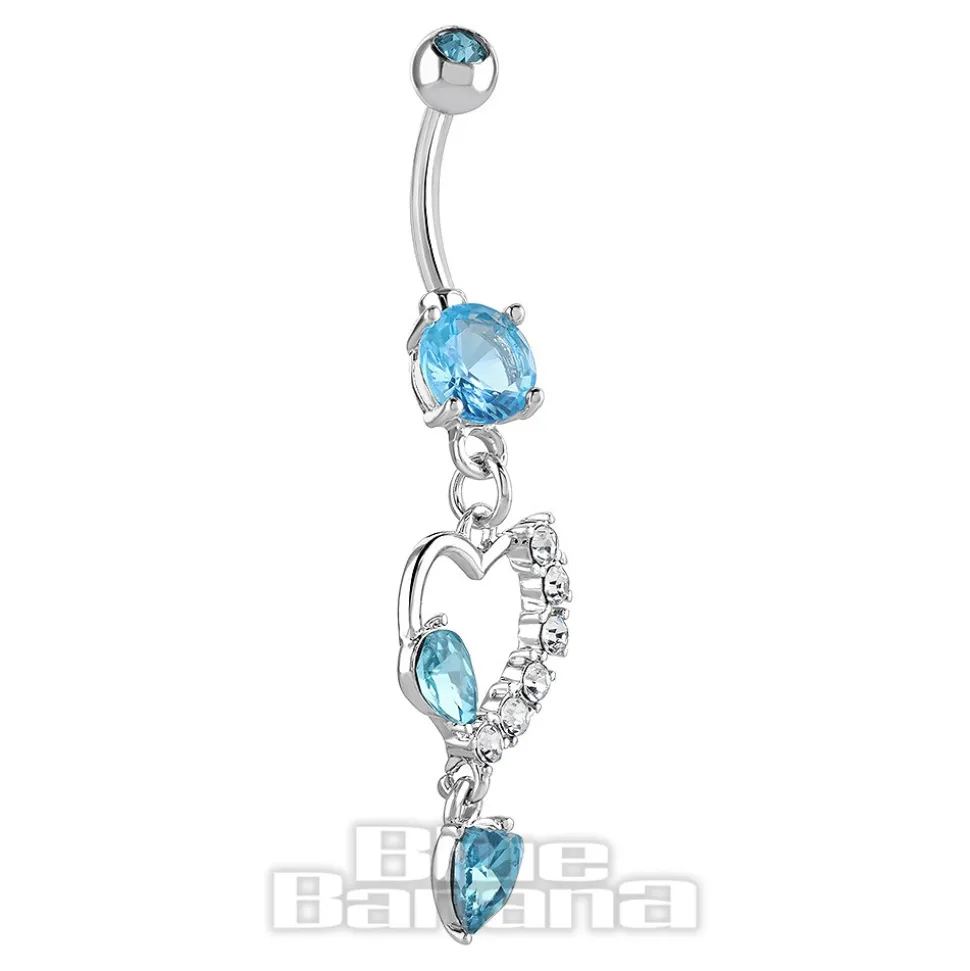 Blue Banana Surgical Steel 1.6 x 10mm Externally Threaded Navel Bar Heart Drop (Aqua)