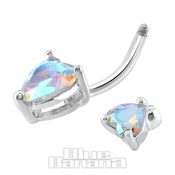 Blue Banana Surgical Steel 1.6 x 10mm 2 Hearts Navel Bar (Zircon)