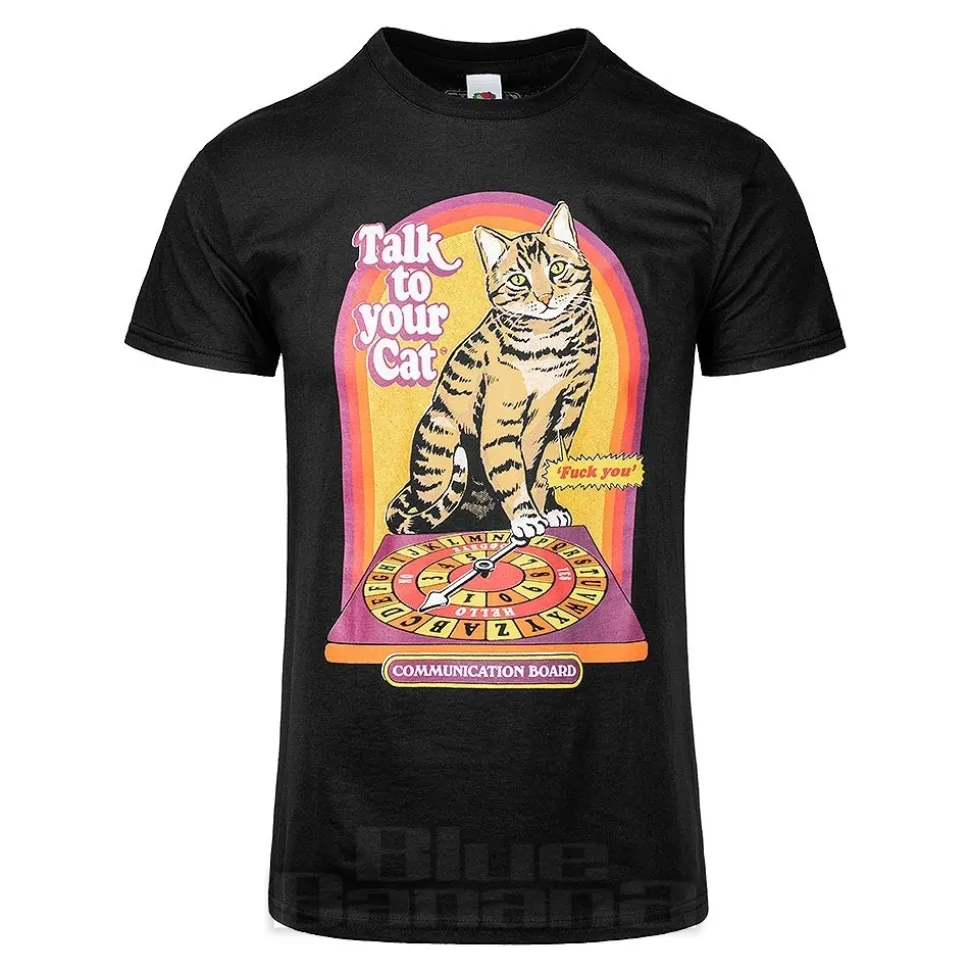 Blue Banana Talk To Your Cat T-Shirt (Black)
