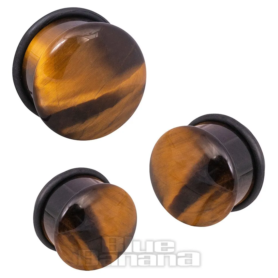 Blue Banana Tiger's Eye Gemstone Ear Plug 4-16mm (Brown)
