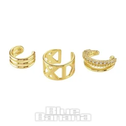 Blue Banana Triple Ear Cuff (Gold)