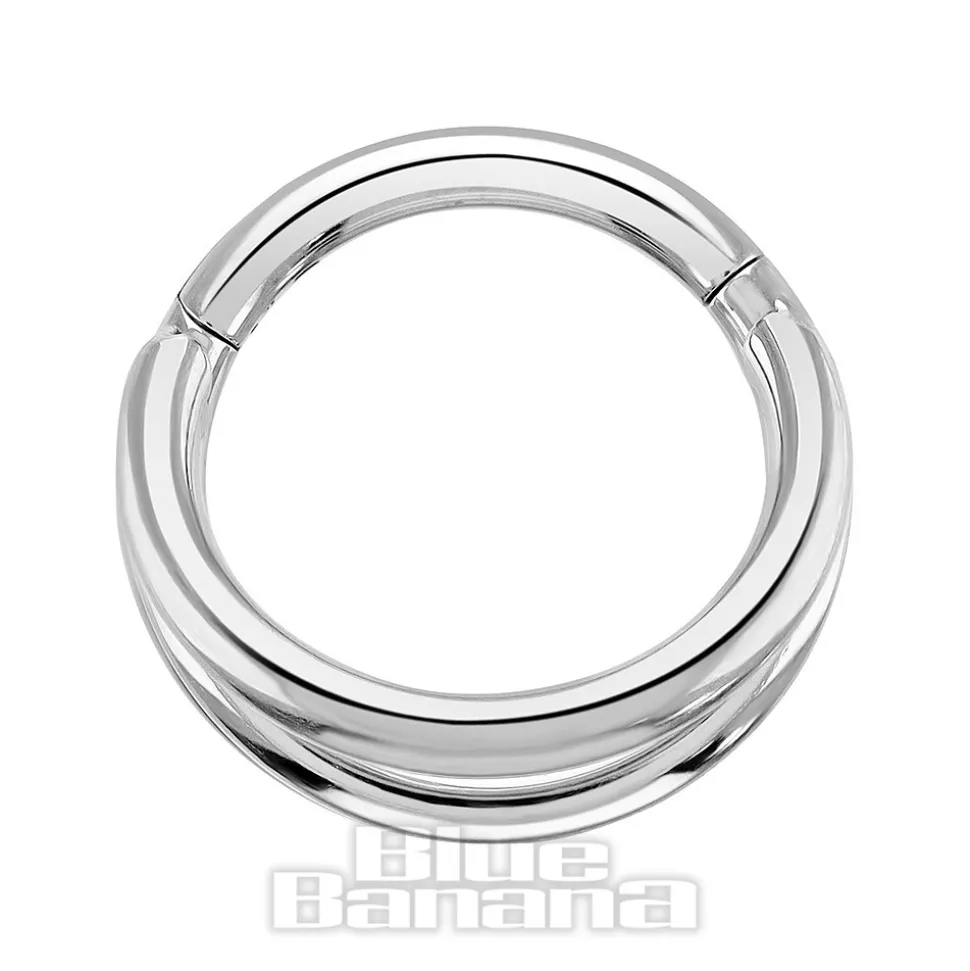 Blue Banana Triple Row Polished Titanium Hinged Segment Ring (Silver)