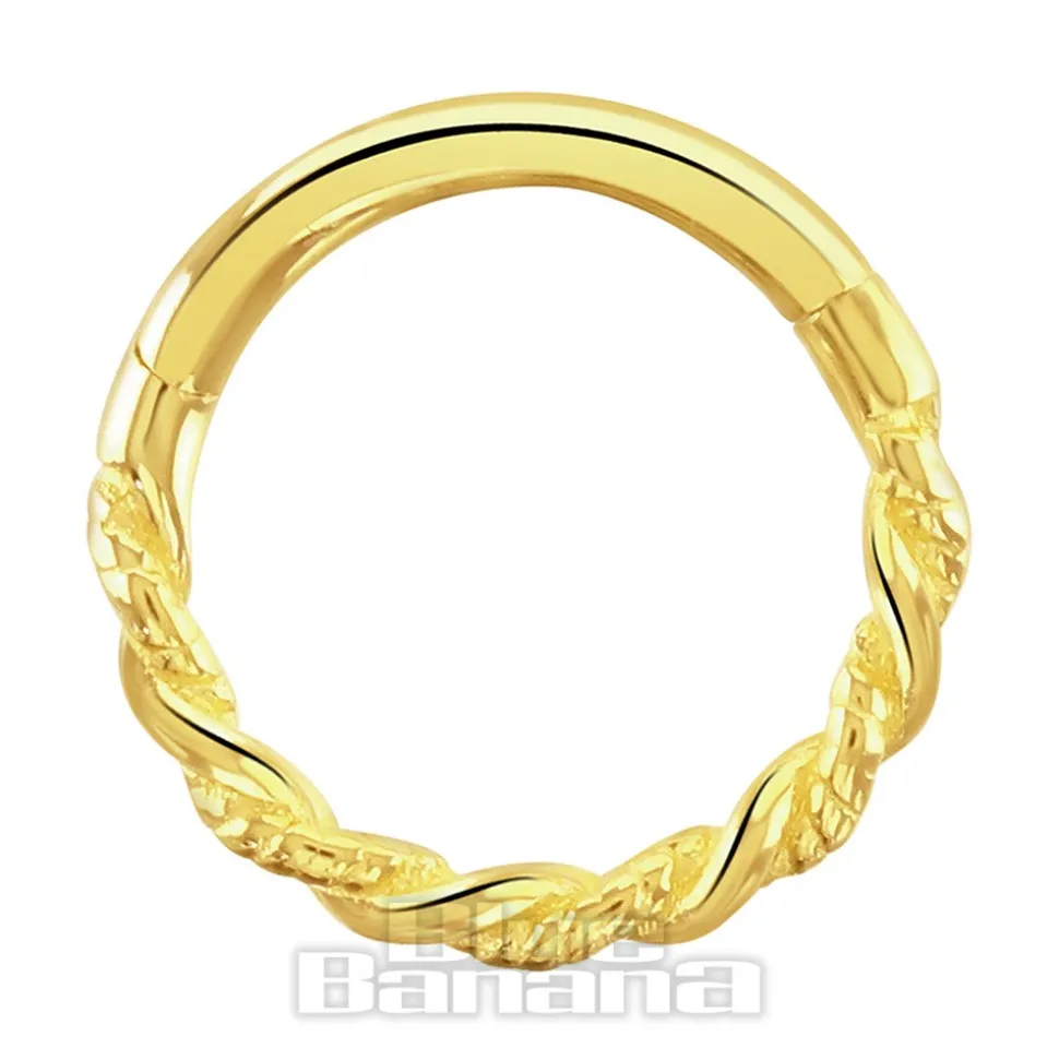 Blue Banana Twist 14K Gold 1.2 x 8mm Hinged Segment Ring (Gold)