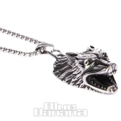 Blue Banana Wolf Necklace (Silver)