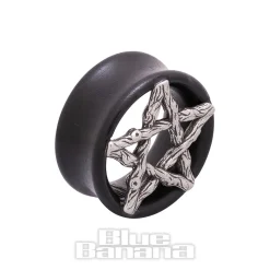 Blue Banana Wood & Silver Pentagram Tunnel 8-25mm (Black)