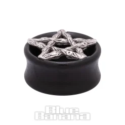 Blue Banana Wood & Silver Pentagram Tunnel 8-25mm (Black)