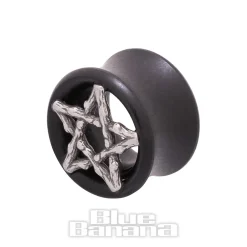 Blue Banana Wood & Silver Pentagram Tunnel 8-25mm (Black)