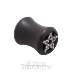 Blue Banana Wood & Silver Pentagram Tunnel 8-25mm (Black)