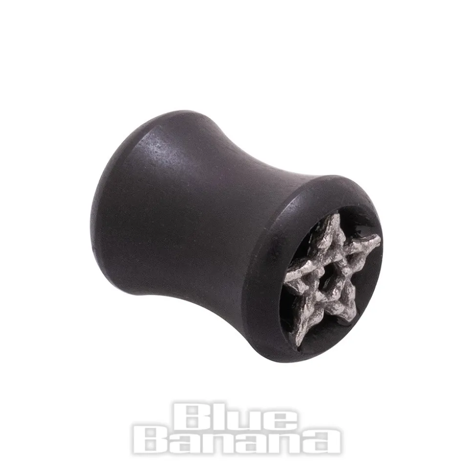 Blue Banana Wood & Silver Pentagram Tunnel 8-25mm (Black)