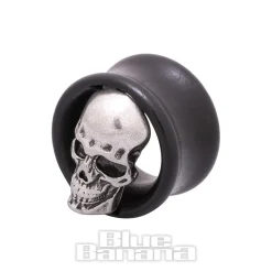 Blue Banana Wood & Silver Skull Tunnel 8-25mm (Black)