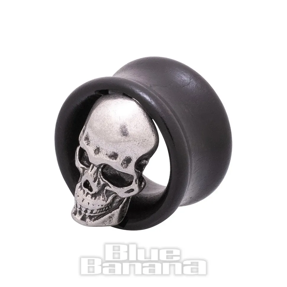Blue Banana Wood & Silver Skull Tunnel 8-25mm (Black)