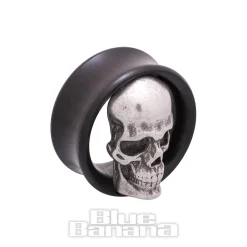 Blue Banana Wood & Silver Skull Tunnel 8-25mm (Black)