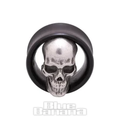 Blue Banana Wood & Silver Skull Tunnel 8-25mm (Black)